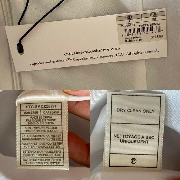 CUPCAKES CASHMERE Corsiva Mini Flounce Dress Striped Spaghetti-Strap Blue 8 NWT - Picture 5 of 8